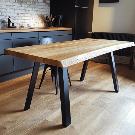 Nowoczesny Stół Dębowy z Cięciem na Krawędzi - Blat 160x90 cm - Wysokość 78 cm - Grubość 4 cm - 4 Stalowe Nogi