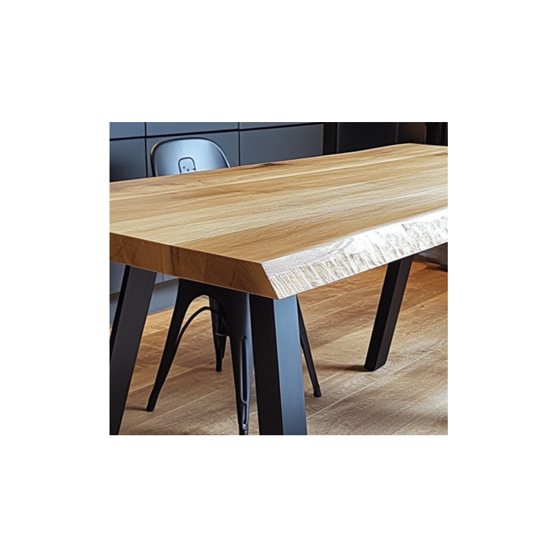 Nowoczesny Stół Dębowy z Cięciem na Krawędzi - Blat 160x90 cm - Wysokość 78 cm - Grubość 4 cm - 4 Stalowe Nogi