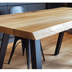 Nowoczesny Stół Dębowy z Cięciem na Krawędzi - Blat 200x90 cm - Wysokość 78 cm - Grubość 4 cm - 4 Stalowe Nogi 2