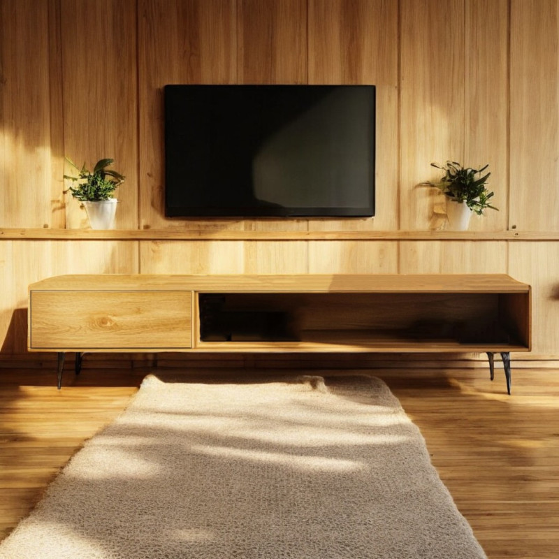 Szafka RTV Dębowa - 180x45x42,5 cm - 100% Lite Drewno Dębowe