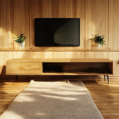 Szafka RTV Dębowa - 200x45x42,5 cm - 100% Lite Drewno Dębowe