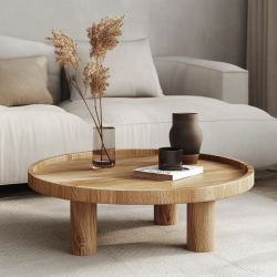 Stolik kawowy dębowy - okrągły - Ø100 cm  - lite drewno dębowe - wysokość 40 cm