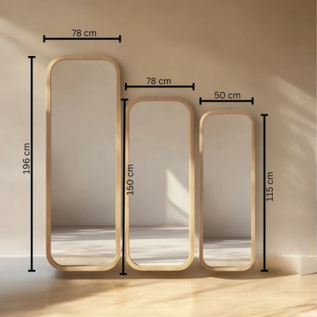 Lustro Dębowe - 196x78x4 cm - Duże Lustro Ścienne z Dębu